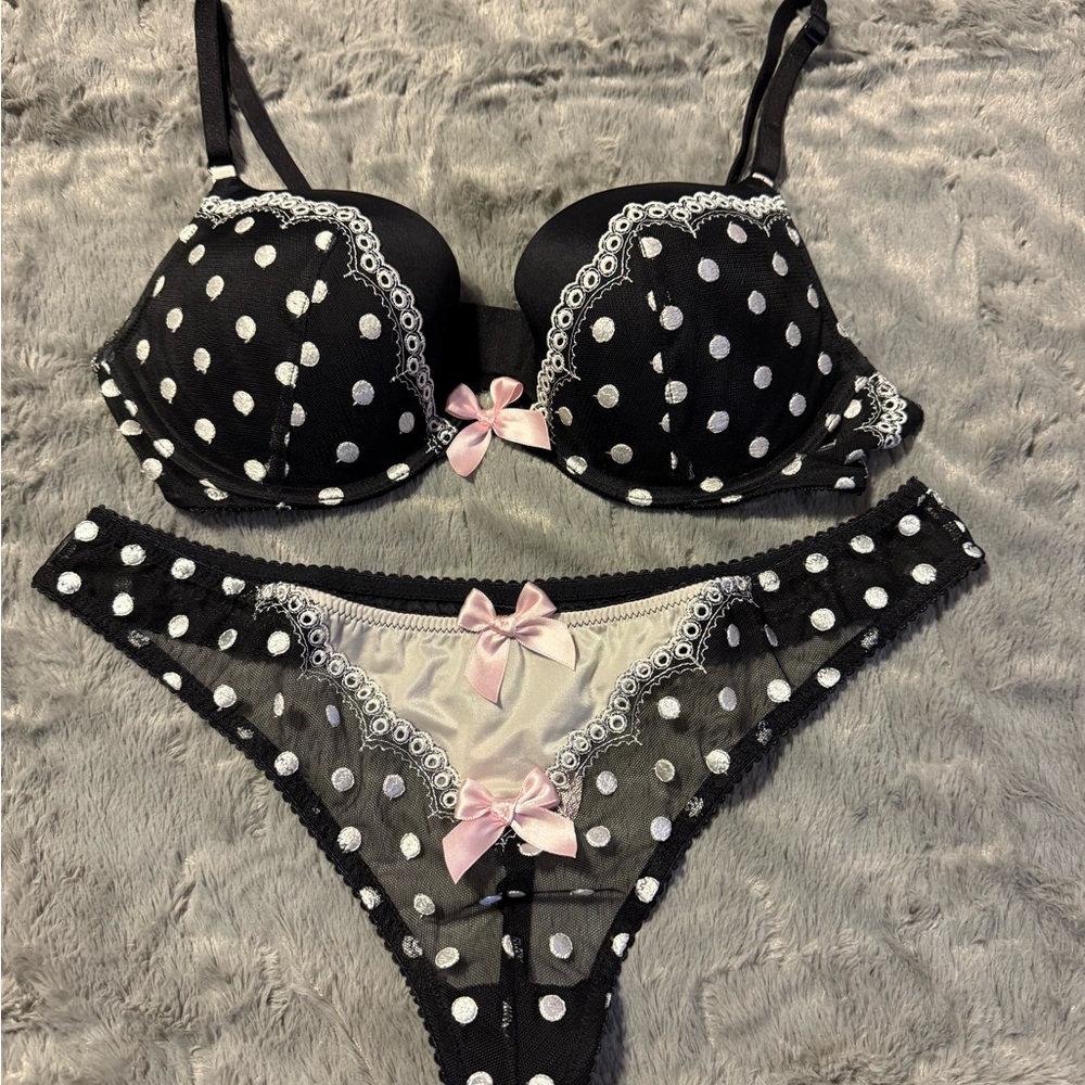 Black and White Polka Dot Lingerie Set